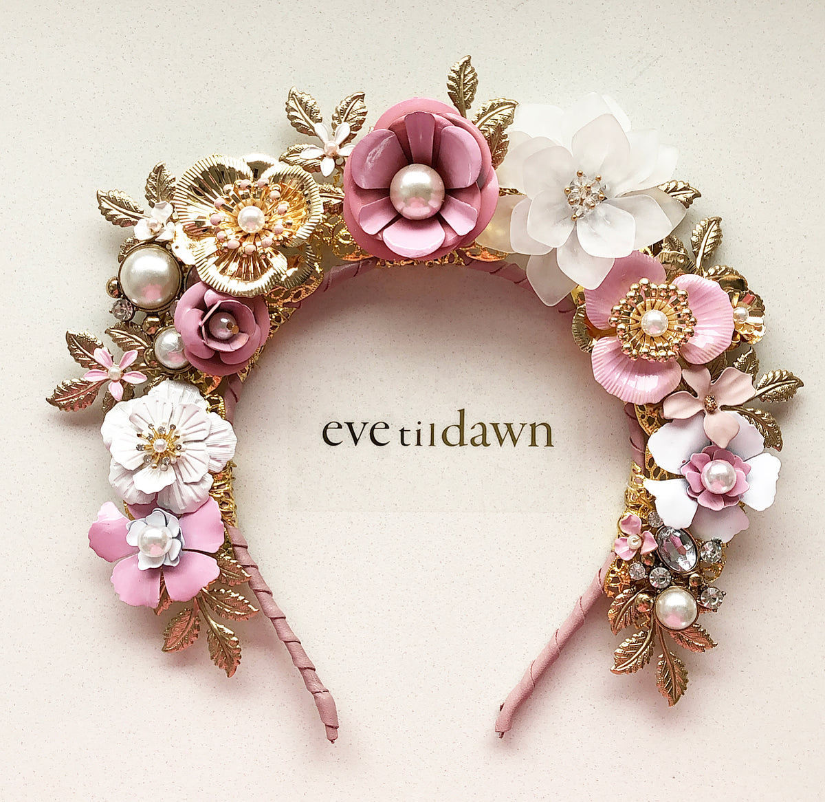 Rose and pearl windswept crown